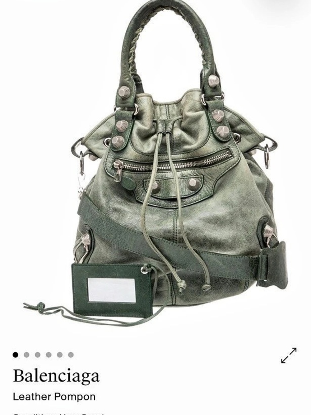 Balenciaga Giant Pompon Green Leather Shoulder Bag
